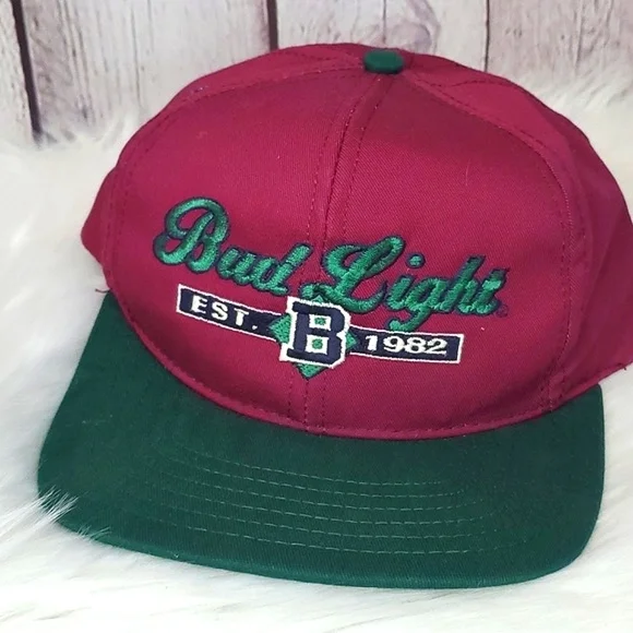 Vintage 90s Budweiser Bud Light Maroon Trucker Snapback Hat Cap Adjustable Strap - Picture 4 of 17